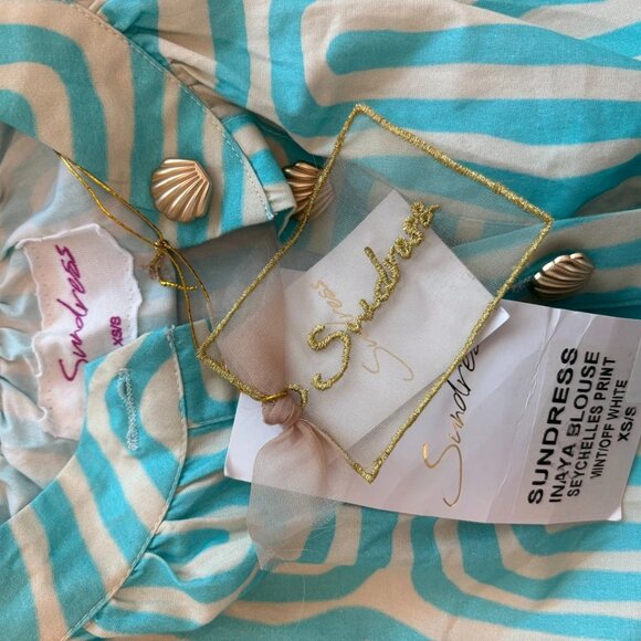 NWT Sundress Turquoise Blue Balloon Sleeve Seychhelles Cropped Top Fits XS - L - Picture 5 of 10